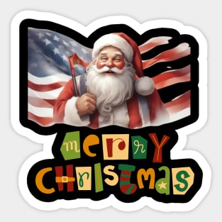 Usa flag merry christmas santa family friends, funny most likely Sticker